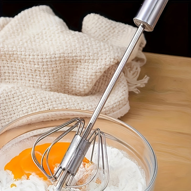 Semi-Automatic Stainless Steel Whisk Set: Manual Hand Push Egg Beater and Non-Electric Rotary Whisk (10/12/14 Inch) for Mixing and Frothing