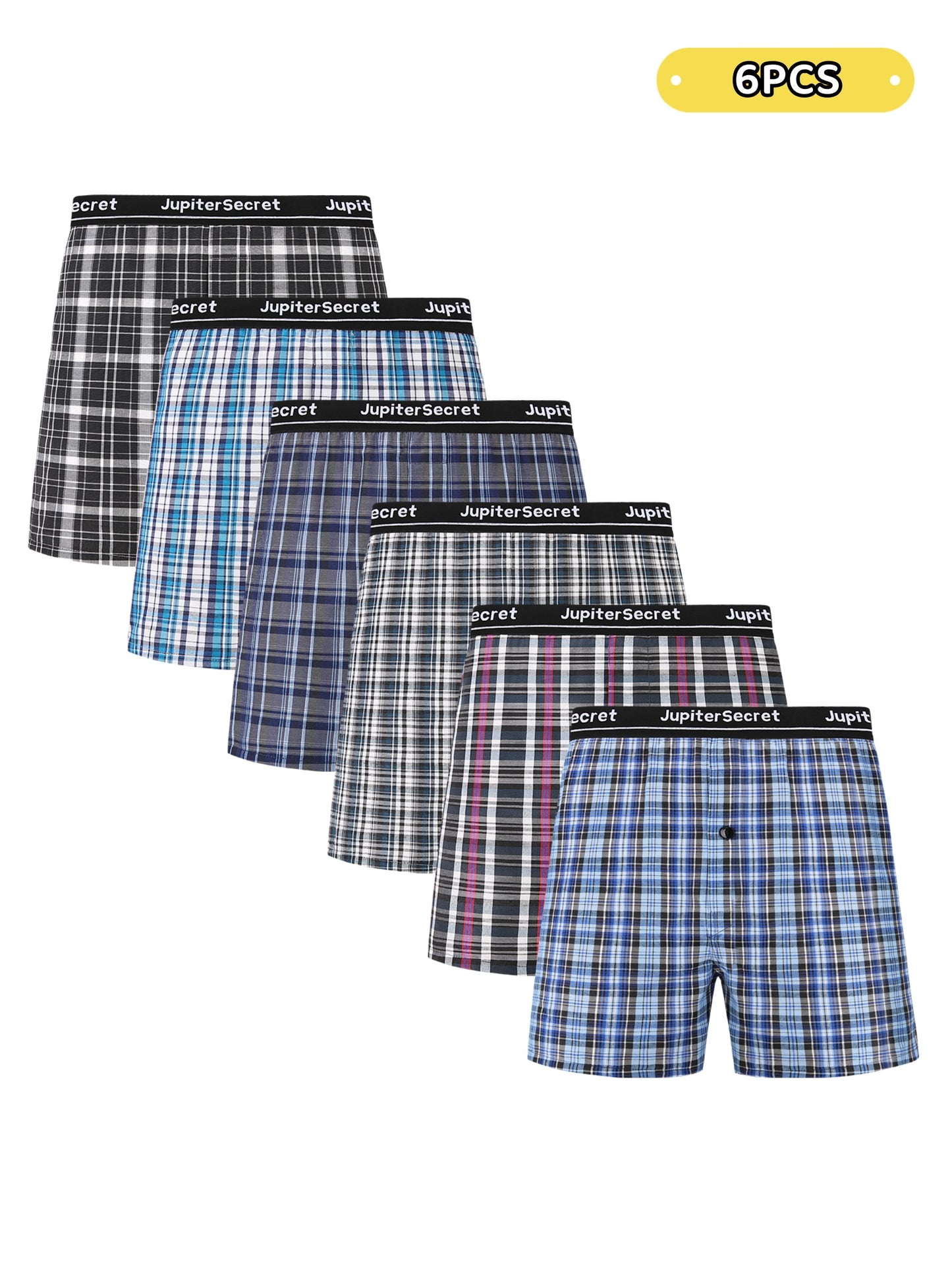 JupiterSecret Men's Woven Boxer Shorts - 6/10-Pack, Elastic Waistband, Random Colors