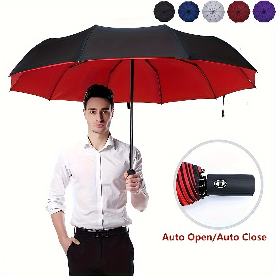 Three-Fold Automatic Folding Umbrella, Windproof, Reinforced Thickened Design