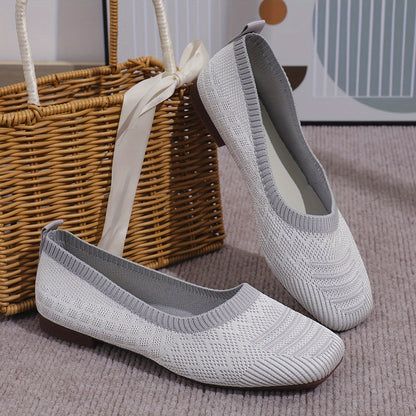 Women's Breathable Square Toe Slip-On Flats, Lightweight & Comfortable Casual Shoes - Hiccupzz