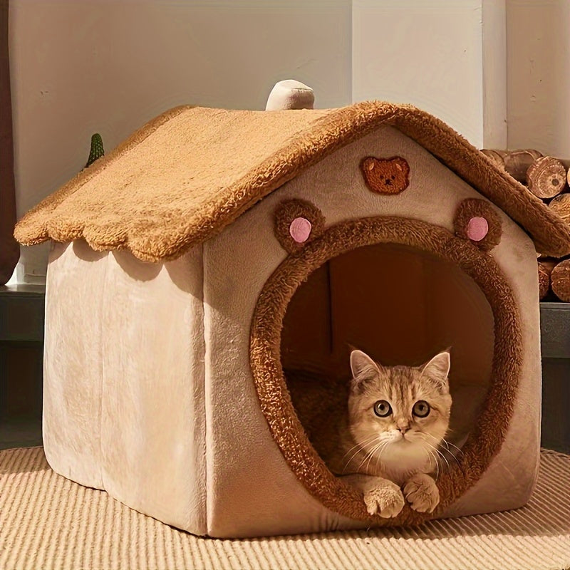 1 Pc Luxury Cozy Cat Bed - Removable, Washable, Warm Plush Cave