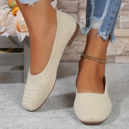 Women's Breathable Square Toe Slip-On Flats, Lightweight & Comfortable Casual Shoes - Hiccupzz