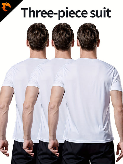 3-Pack Men's Quick-Dry Short Sleeve Shirts - Stretch Crew Neck Undershirts for Fitness Training - Hiccupzz