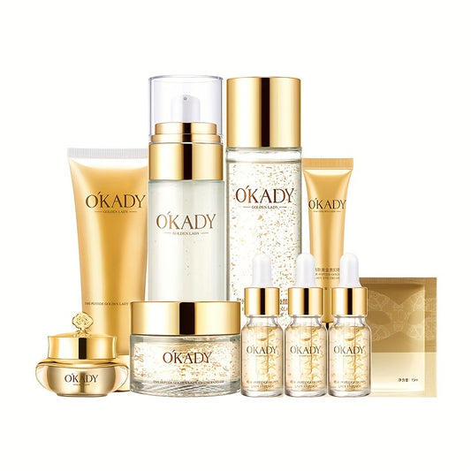 10pcs/set, 24k Golden Polypeptide Skin Care Gift Set, For Young Skin, Day And Night Care, Suitable For All Skin Types, Not Allergic, Moisturizing And Firming Skin, Mother's Day Gift For Women