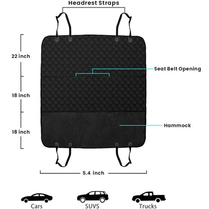 Seat Cover Rear Back Car Pet Dog Travel Waterproof Bench Protector Luxury -Black - Hiccupzz
