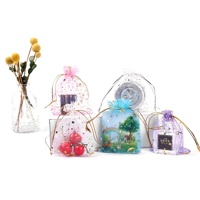 50pcs Bronzing Star Moon Transparent Organza Mesh Bag, Eid al-Fitr Decoration