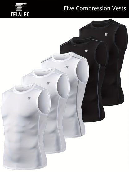 5-Pack Men's Compression Sleeveless Workout Tank Tops for Running & Training - Hiccupzz