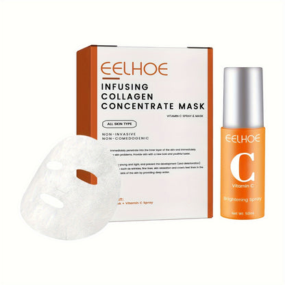 Collagen Water Soluble Firming Face Mask & Spray Set, Contains Hyaluronic Acid, Vitamin C, Moisturizing Lifting And Firming Skin Care (Soluble Collagen Film 5pcs + Spray 1.69oz) - Hiccupzz