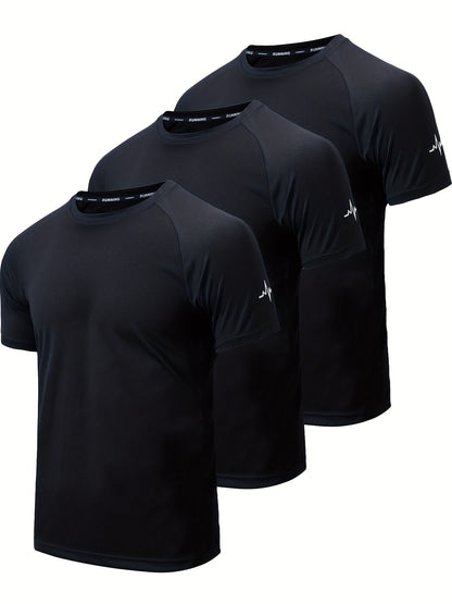 3-Pack Men's Athletic Short Sleeve Crew Neck Shirts - Moisture-Wicking Undershirts with Electrocardiography Print - Hiccupzz