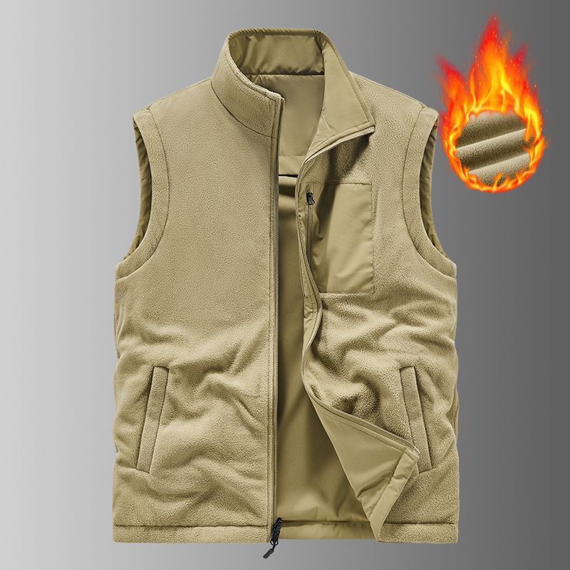 Vest Man Winter Fleece-lined Multi-pocket Vest Middle-aged Father