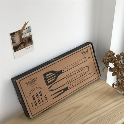 Barbecue Grill Fork, Shovel with Wooden Handle, Stainless Steel Grill Tongs 3pcs / set - Hiccupzz