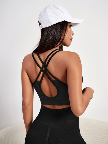 Women's Seamless Push Up Sports Bra, Fitness Yoga Top, Gym Running Workout Underwear, Cross-Back Athletic Support - Hiccupzz