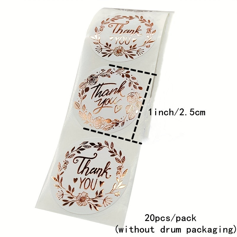 Thank You Label Roll (1.5in, 20pcs): Gift Bag and Box Sealing Stickers for Business Packaging and Party Favors