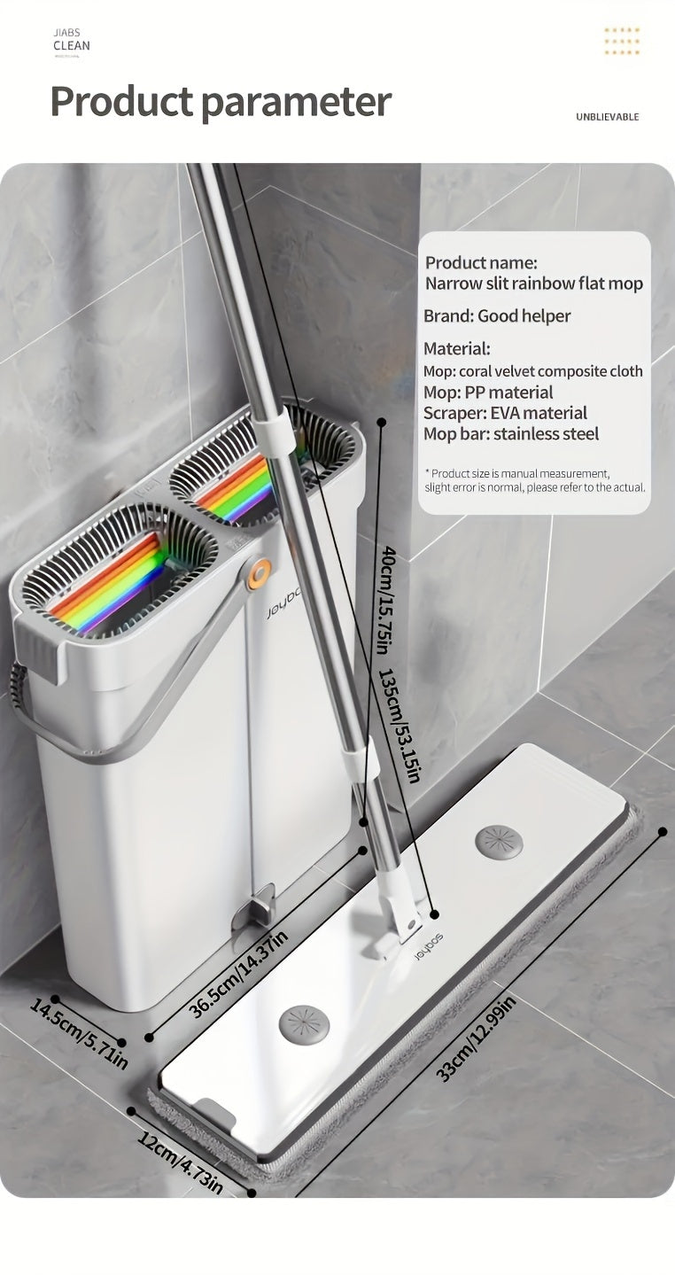 Flat Mop and Bucket Set with Self-Cleaning System - Stainless Steel & Durable ABS Construction