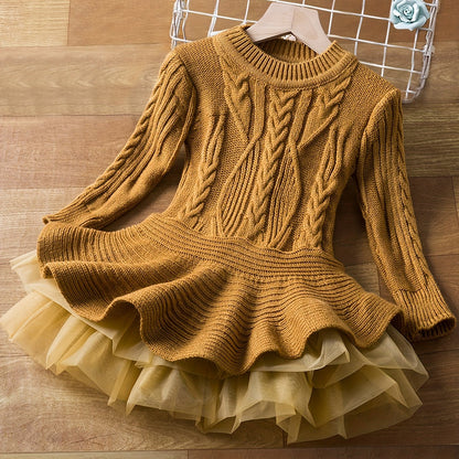 Cute Christmas Tutu Dress for Toddlers – Long Sleeve Mock Neck Knit Dress with Tutu Skirt - Hiccupzz