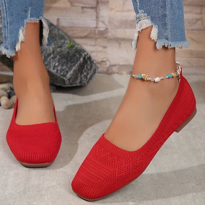 Women's Breathable Square Toe Slip-On Flats, Lightweight & Comfortable Casual Shoes - Hiccupzz