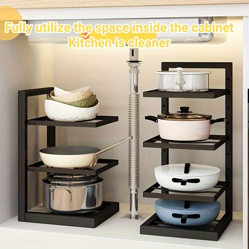 1pc Adjustable Folding Pot Rack Organizer, Metal Kitchen Storage Sink Shelf, Multi-Layer Cabinet Stand For Pots And Pans, Space Saving