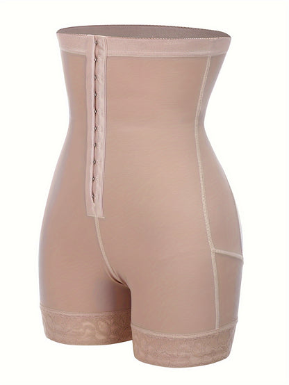 Women's Plus Simple Shapewear Shorts, Plus Size Contrast Lace Trim Front Closure Butt Lifting Thigh Slimmer Body Shaper - Hiccupzz