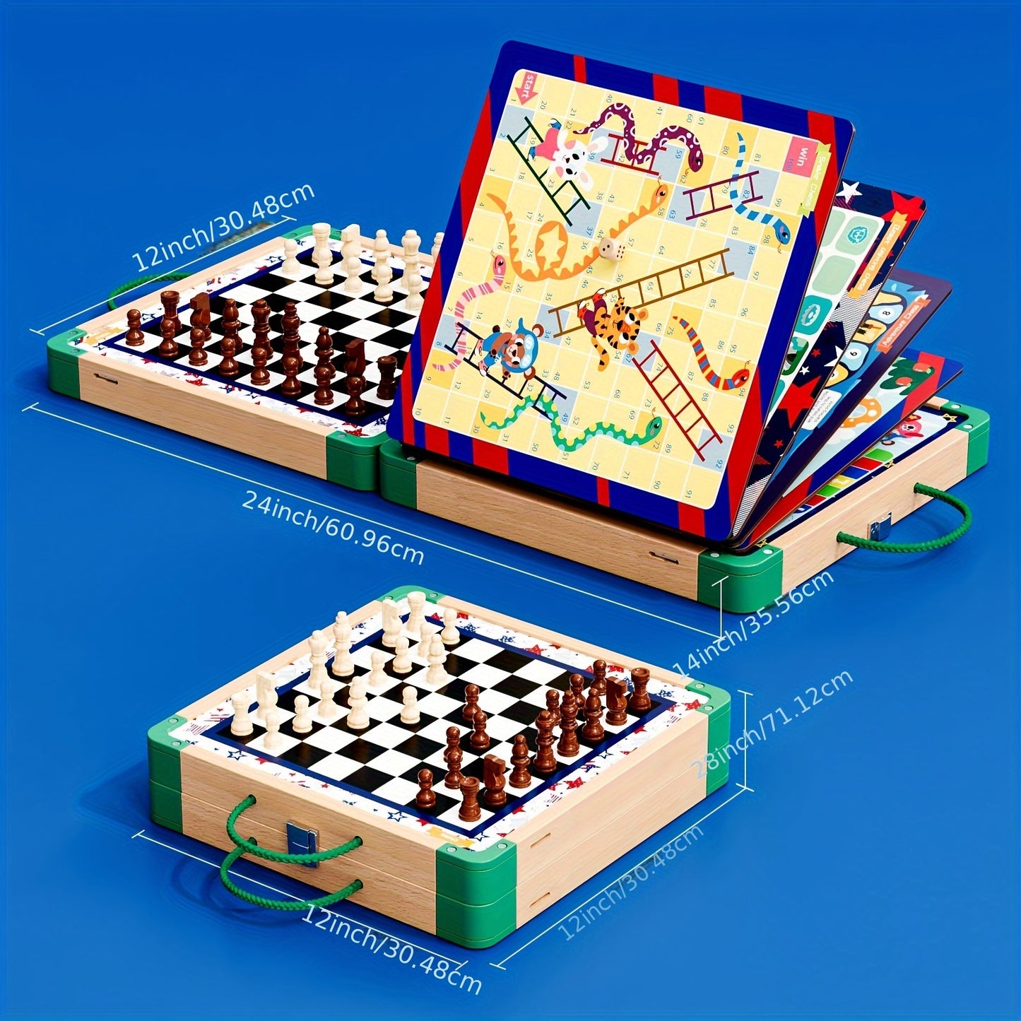 8-in-1 Wooden Board Game Set - Includes Chess, Sling Puck, and More