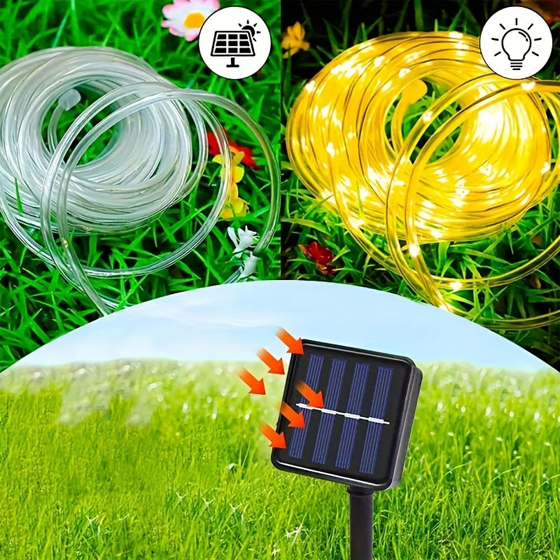 1 Pack Solar Tube String Lights - 8 Modes Outdoor LED Copper Wire Lights