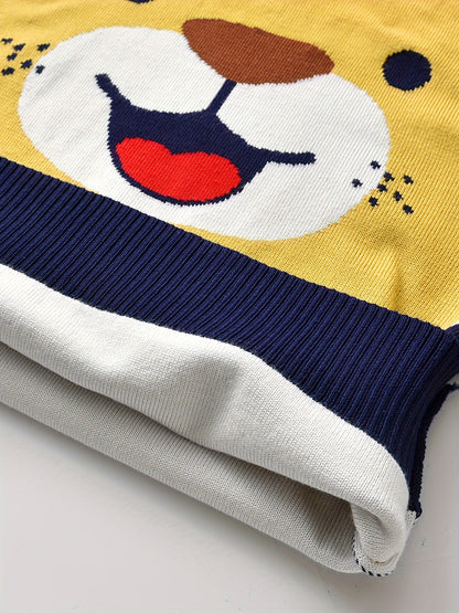 Children's Lion Print Knit Sweater - Warm Winter Cozy Wear - Hiccupzz