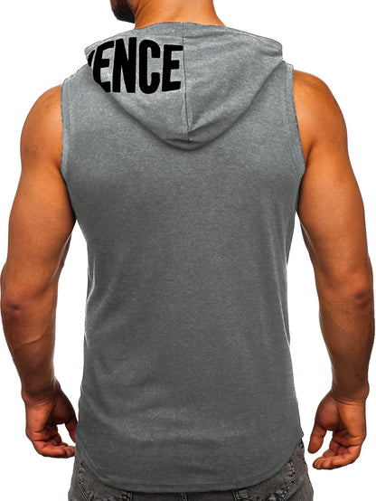 Men's Quick-Dry Hooded Tank Top with Letter Print - Moisture-Wicking Athletic Sleeveless Shirt for Gym & Running - Hiccupzz