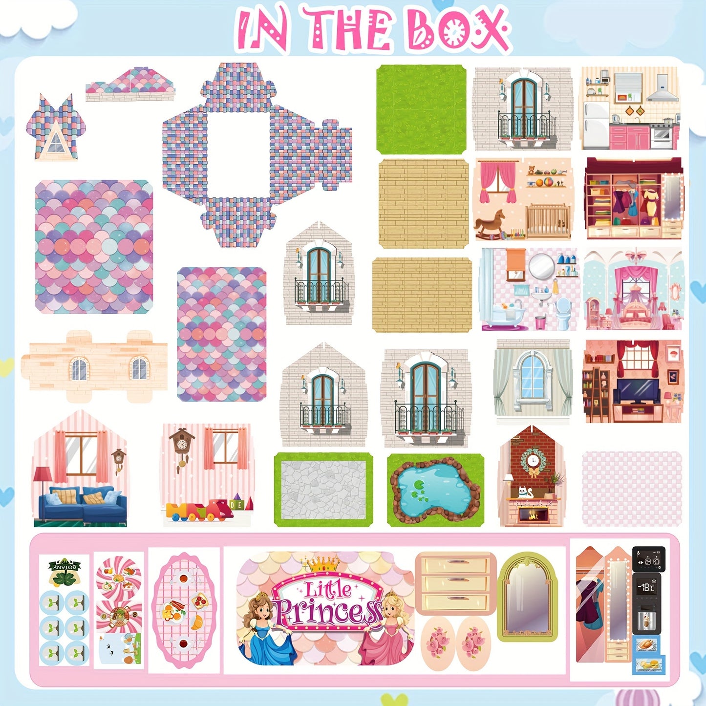 374 Pcs 15 Rooms Doll House For Girls, Princess Playhouse With Lights, Dolls Furniture Accessories,