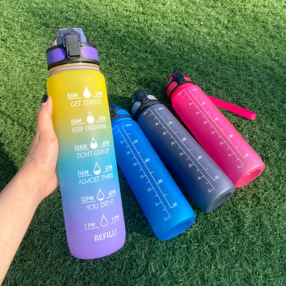1L Tritan Water Bottle With Time Marker Bounce Cover Leakproof Cup For Sports Fitness