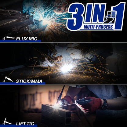 3-in-1 Flux Core Welder, 130A MIG Welder, MIG/Lift TIG/Stick Welding Machine 110v with Synergic Control, IGBT Inverter Portable Gasless Welder Equipment with Welding Gun, and 1Lb Welding Wire