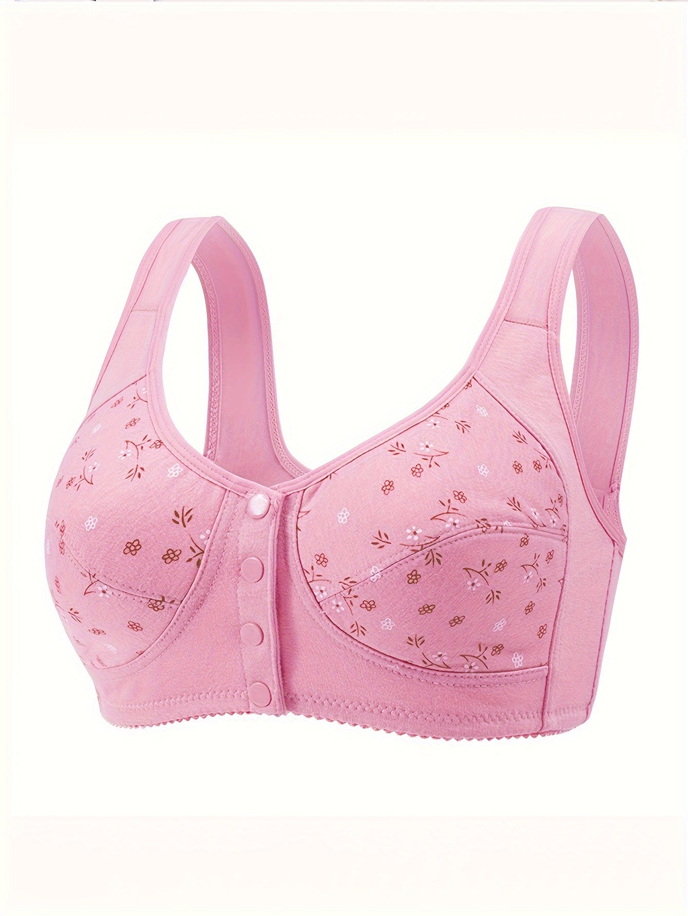 7pcs Comfy and Breathable Floral Print Wireless Front Buckle Bra with Easy On and Off Access