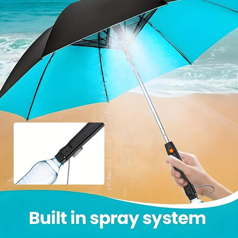 Cooling Umbrella with Fan and Spray Effect, Long Handle Umbrella with UV Protection