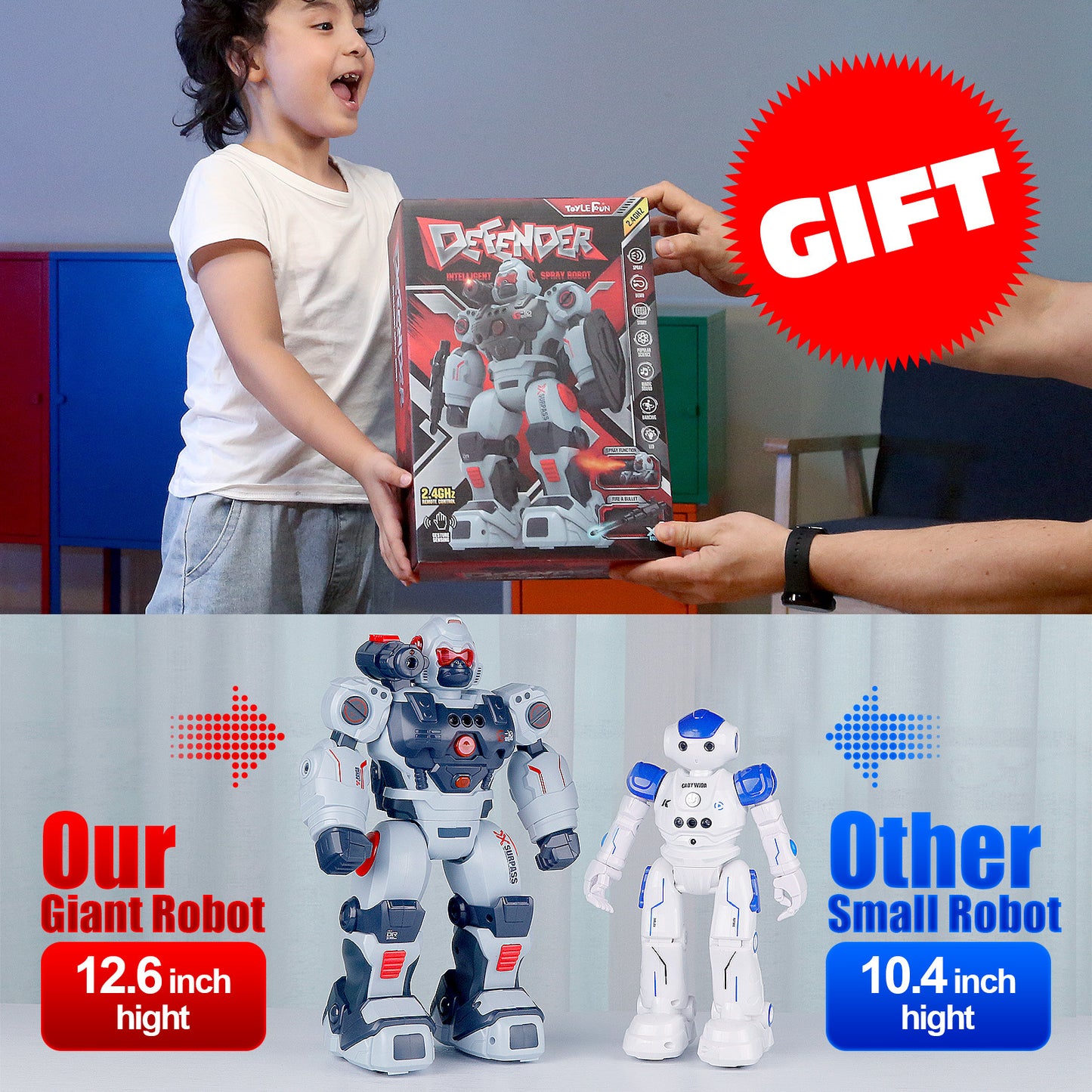 Gesture Sensing RC Robot Toy - Programmable Remote Control Smart Walking & Dancing Robot with Spray Function, Gift for Boys Aged 3-8