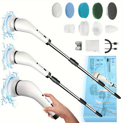 Electric Spin Scrubber, Electric Cleaning Brush - 2 Speeds, SXT-160 Cordless Power Spinning Cleaner Brush, Handheld Shower with 8 Replaceable Brush Heads for Tile, Tub, Sink, Wall, Bathroom - Hiccupzz