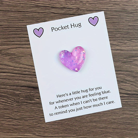 Heart-Shaped Resin Pocket Hug with Encouragement Card: Thoughtful Keepsake Gift for Family and Friends (Available in 1pc or 3pcs)