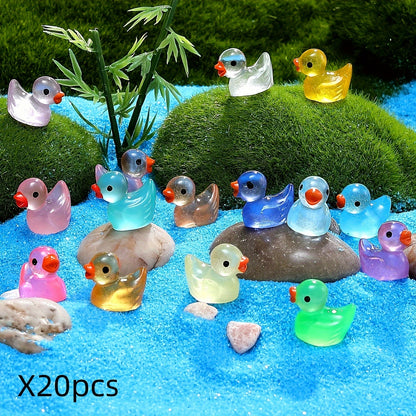 Luminous Mini Duck Figurines: 10/20pcs Set for Fairy Gardens, Aquariums, and Home Decor - Battery-Free Resin Ornaments for DIY Projects and Gifts - Hiccupzz
