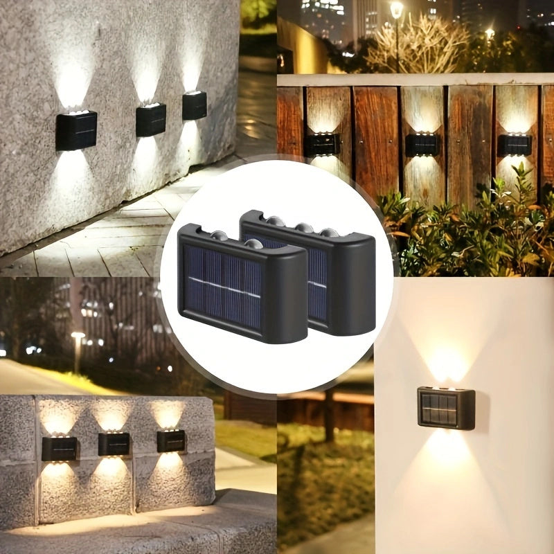 2-Pack Solar Wall Lights, Decorative Up and Down Lights for Patio, Villa, Aisle, IP44 Waterproof Ambient Landscape Lamps