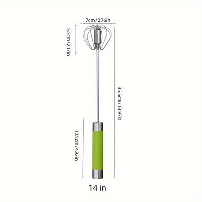 Semi-Automatic Stainless Steel Whisk Set: Manual Hand Push Egg Beater and Non-Electric Rotary Whisk (10/12/14 Inch) for Mixing and Frothing - Hiccupzz