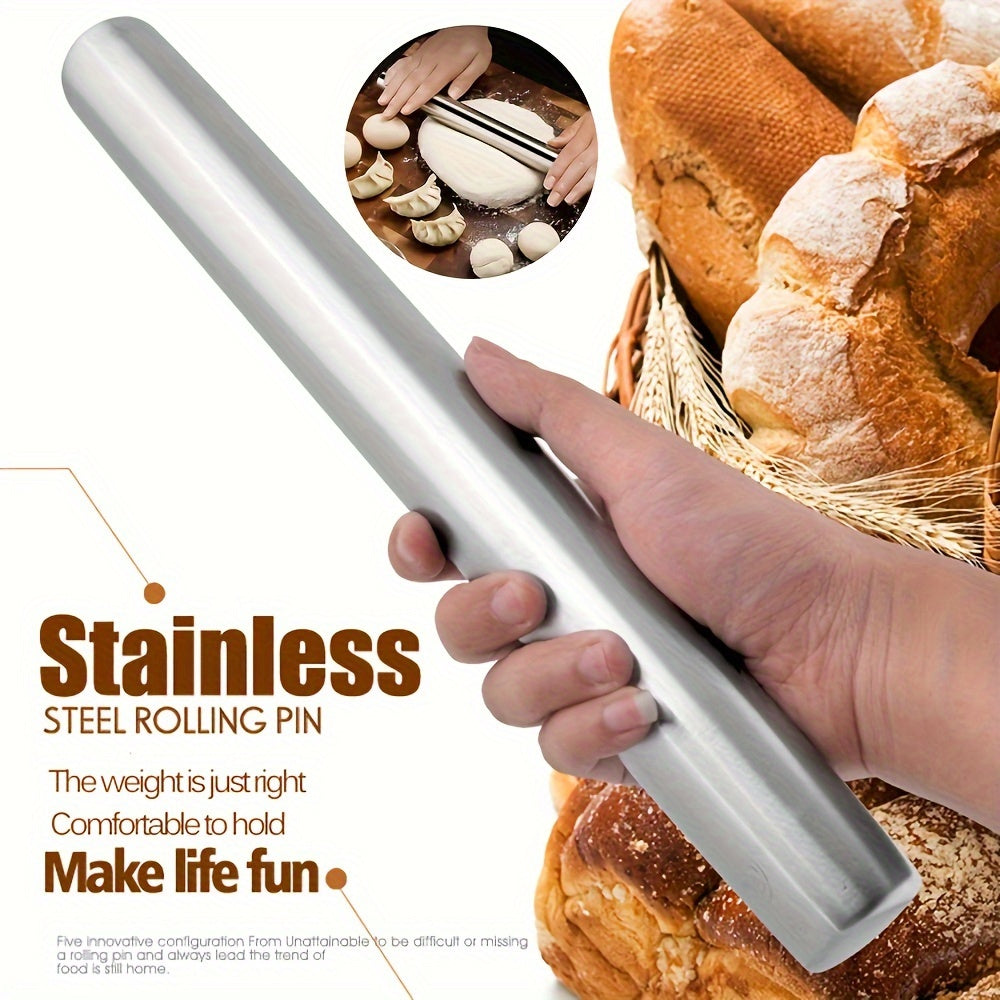 Durable Stainless Steel Rolling Pin for Perfect Dough Every Time - Ideal for Commercial Use and Home Baking