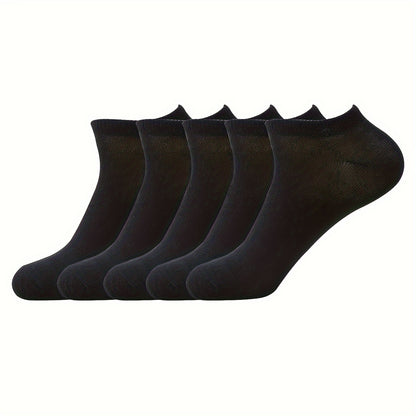 Men's Solid No Show Socks (1/5/10 Pairs): Comfy, Breathable, Casual Style for Outdoor Activities - Hiccupzz