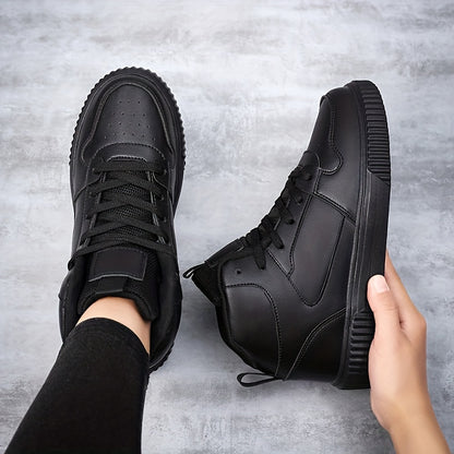 Men's Solid High Top Skate Shoes, Non Slip Comfy Lace Up Casual Shoes For Outdoor Walking Traveling, All Seasons - Hiccupzz
