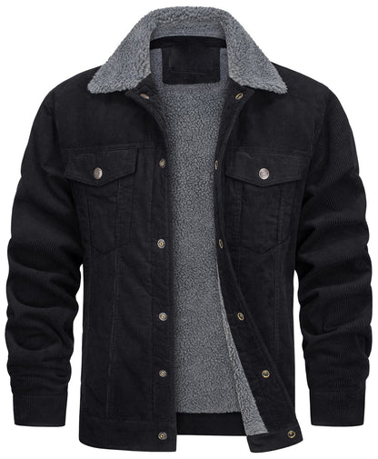 Corduroy Lapel Long Sleeve Plush Jacket Coat - Hiccupzz