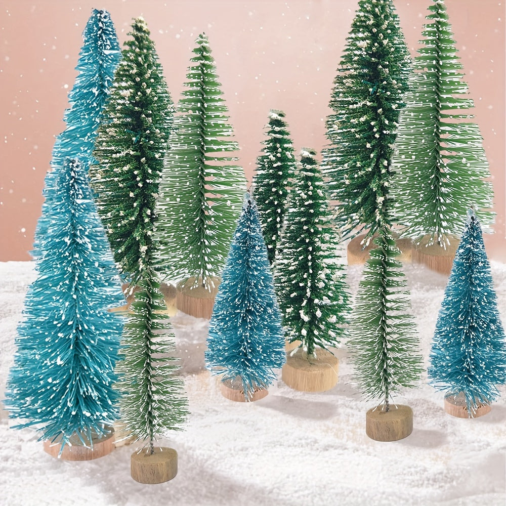 12-Pcs Mini Christmas Tree Set with Snow Sprinkled Effect