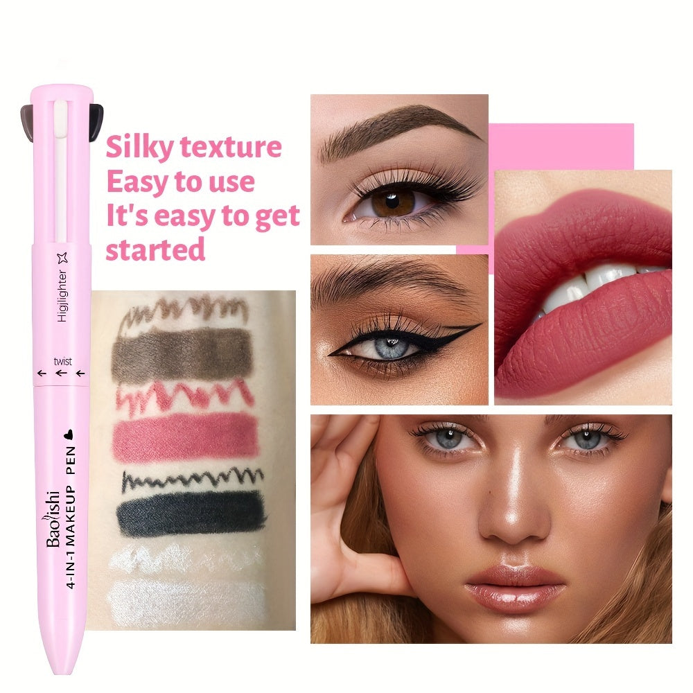 4-in-1 Makeup Pen - Highlighter, Lip Liner & Eyeliner in Matte Finish for All Skin Types - Brown/Red/Black Shades