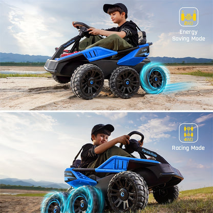 4x75W 24V Electric Ride-On UTV for Big Kids, 5.9MPH, 6 EVA Wheels, 4WD/2WD, Parent Remote, 4 Shock Absorbers, Perfect Gift for Kids 3+ Plus