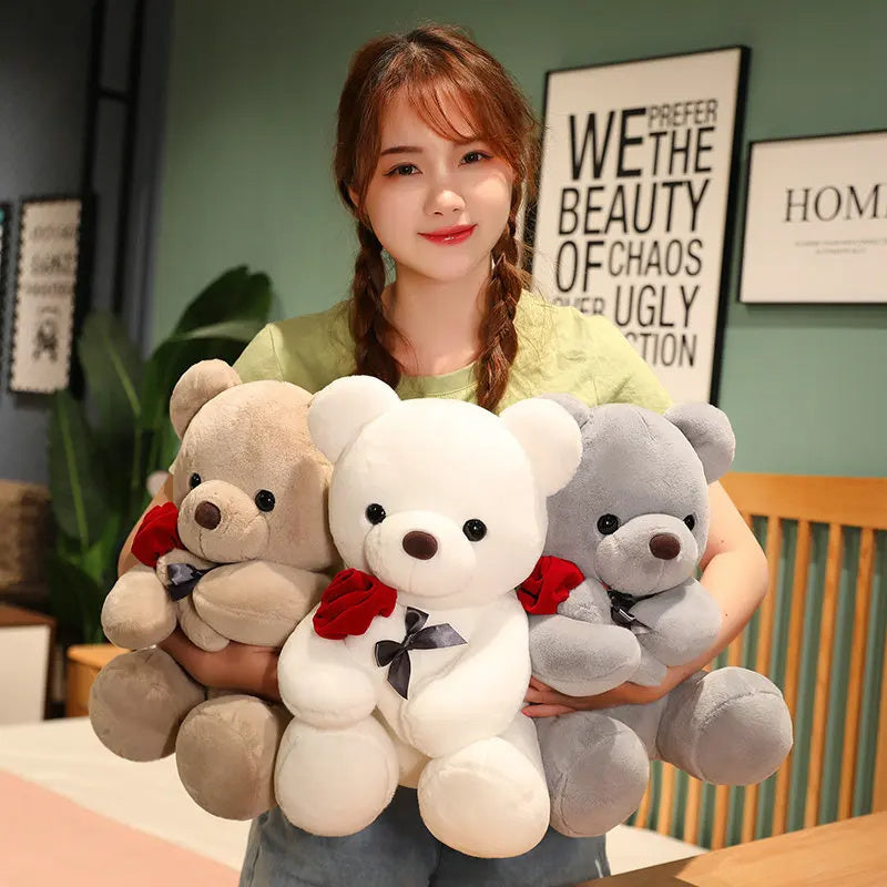 23-45cm New Lovely Hug Roses Teddy Bear Plush Pillow Stuffed Soft Animal Dolls