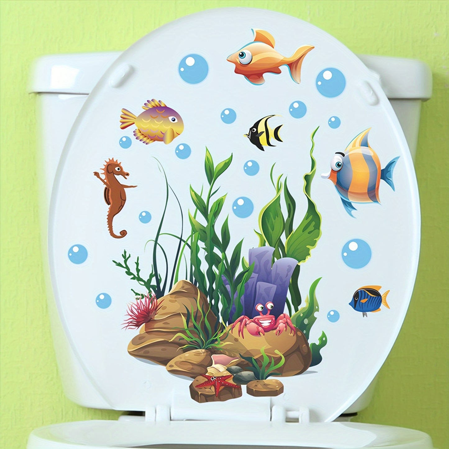 1pc Cute Cartoon Marine Life Toilet Sticker Funny Toilet Sticker for Bathroom Home Decoration Self Adhesive Wall Decal