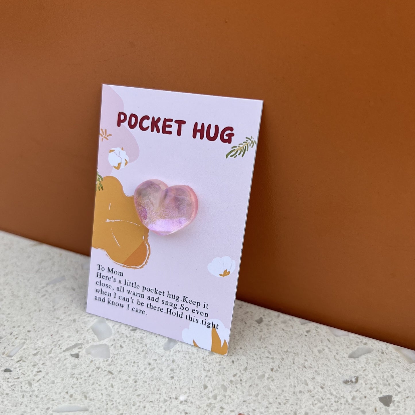 1 tarjeta con poema de abrazo de bolsillo: pequeño regalo de corazón rosa para el Día de la Madre y momentos especiales