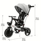 1 Pc 6-in-1 Baby Tricycle Push Bike, Steerable Stroller with Detachable Guardrail, Adjustable Canopy, Safety Harness, Folding Pedals, Storage Basket, Brake, and Shock Absorption