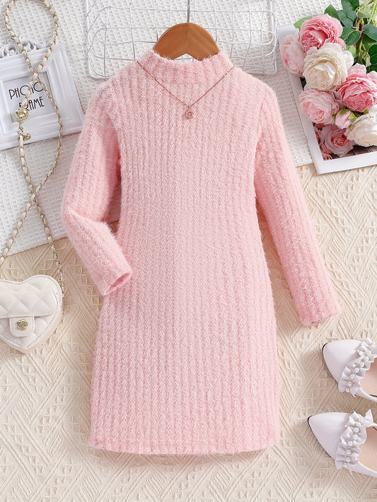 Elegant Solid Long Sleeve Dress, Comfy Warm, Fall Winter Party Dress