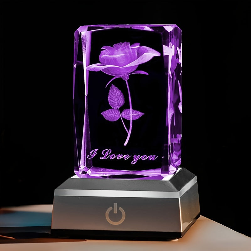 1 Pc 3D Rose Crystal with LED Color Lamp - Perfect Gift for Mother's Day, Birthday, and Anniversaries